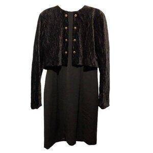 🛒 $12 - Vintage Black Velvet Jacket Dress Christmas Holiday New Year 4160-2